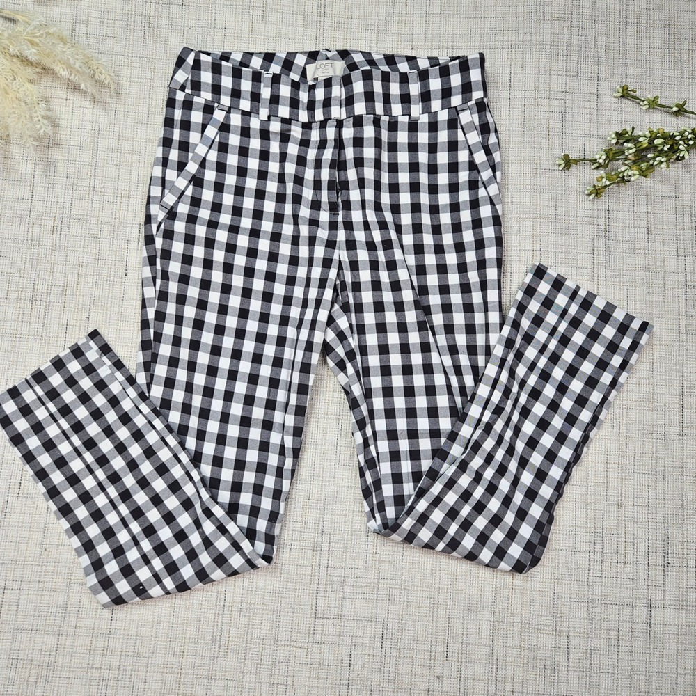 5/$25 Loft Outlet Modern Skinny Ankle Pants 4P Black White Gingham Womens